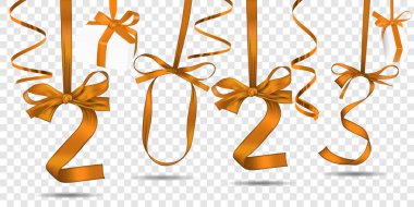 Altın kurdelelerden yapılmış 2023 yılının vektör illüstrasyonu