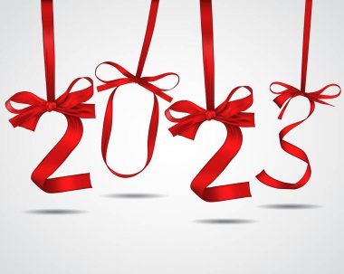 Kırmızı kurdelelerden yapılan 2023 yılının vektör illüstrasyonu