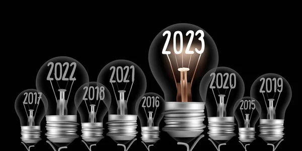 Vektori Kuva Hehkulamppu Ryhmä Kuitua Muodossa Uudenvuoden 2023 Vuotta Kulunut — vektorikuva