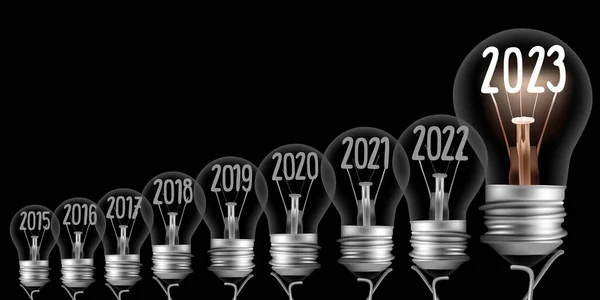 Vektorová Ilustrace Žárovky Skupiny Vláknem Tvaru Nového Roku 2023 Roky — Stockový vektor