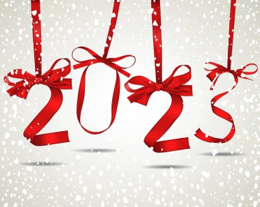 2023 yılının temsilcisi kar yağışlı kırmızı kurdelelerden yapılmış.