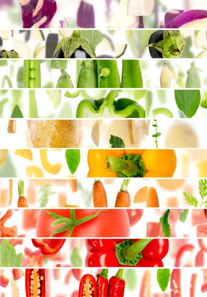 Abstrakt Bakgrund Gjord Ränder Med Vegetabiliska Bitar Och Skivor Rainbow — Stockfoto