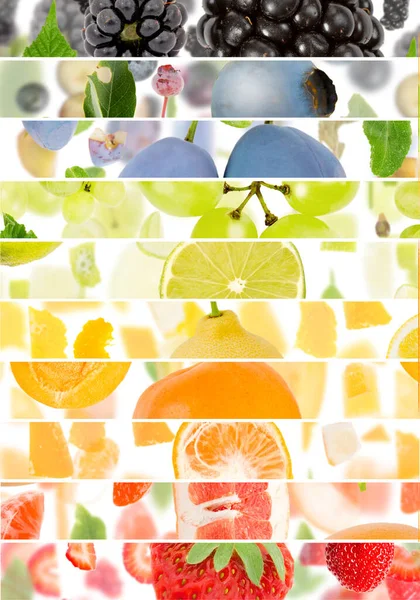 Abstracte Achtergrond Van Strepen Met Stukjes Fruit Plakjes Regenboog Multicolor — Stockfoto