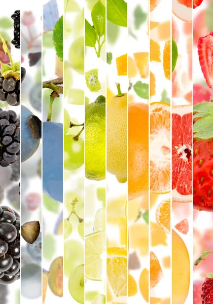 Fondo Abstracto Hecho Rayas Con Trozos Fruta Rebanadas Composición Multicolor — Foto de Stock