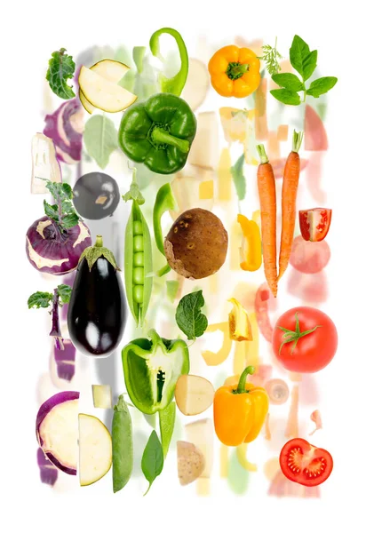 Abstrakt Aus Gemüsestück Und Scheibengruppe Farben Von Lila Grün Gelb — Stockfoto
