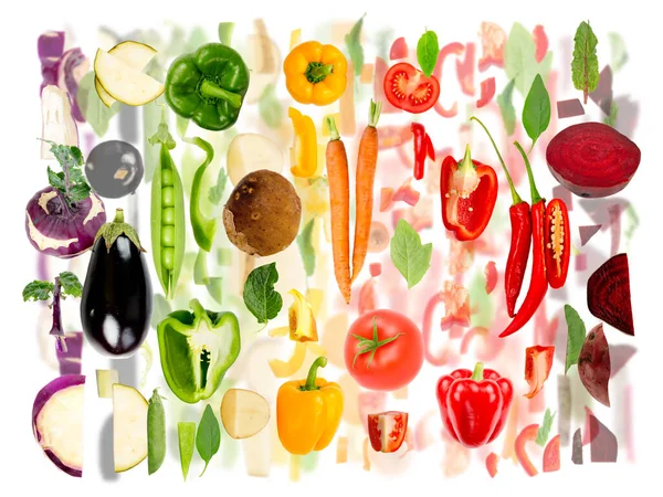 Αφηρημένη Από Κομμάτι Λαχανικών Και Φέτα Ομάδα Χρώματα Από Μωβ — Φωτογραφία Αρχείου