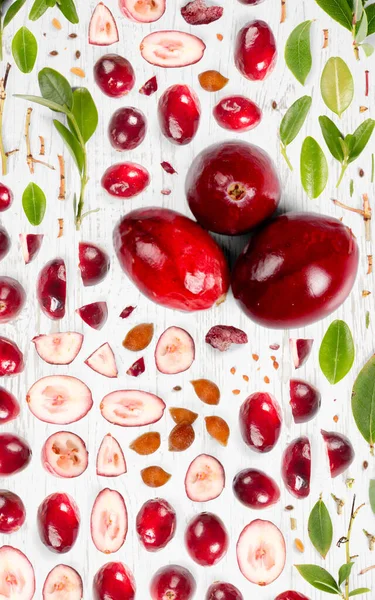 Cranberry Fruchtstück Scheibe Und Blatt Sammlung Flache Lage Nahtloser Abstrakter — Stockfoto
