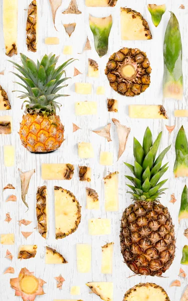 Pineapple Fruit Piece Slice Leaf Collection Flat Lay Seamless Abstract — Stock Photo, Image