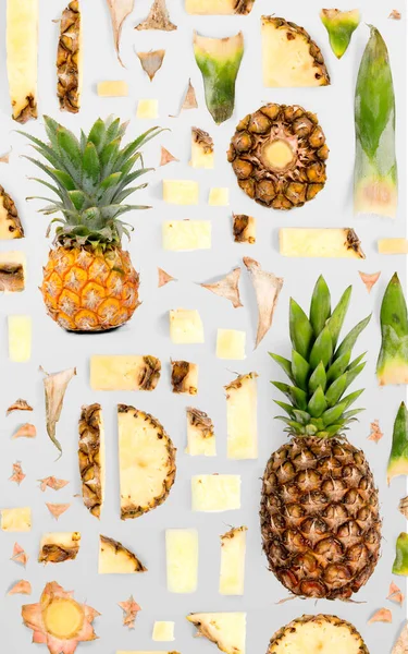 Ananas Fruit Stuk Plak Blad Collectie Vlakke Lay Naadloos Abstract — Stockfoto