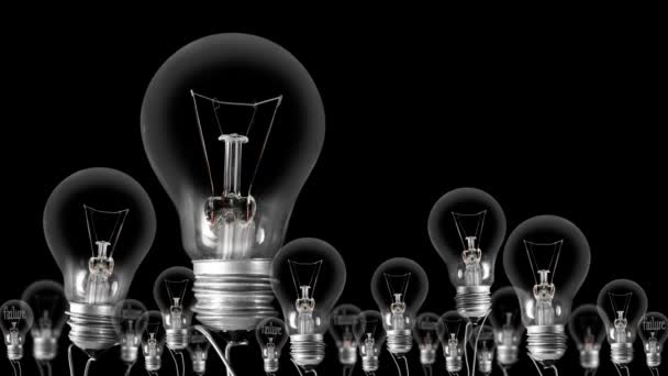 Light Bulbs Going Dark Light Failure Success Fiber Text Black — Stock Video