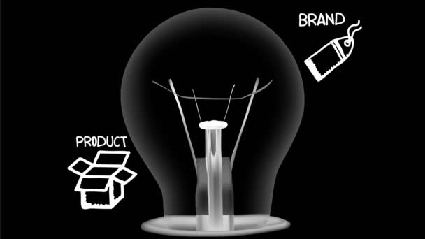 Light Bulbs Going Dark Light Advertising Concept Related Words Icons — Stock Video