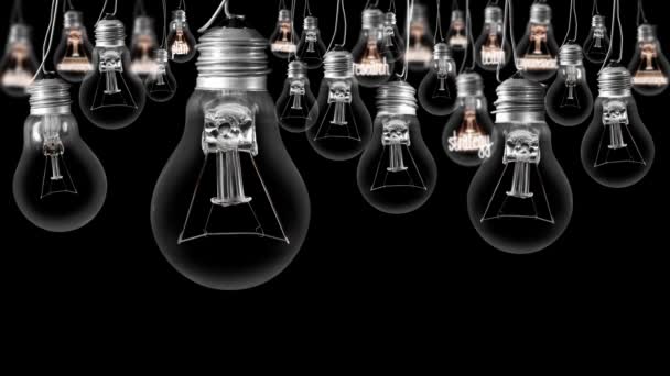 Group Light Bulbs Row Going Dark Light Innovation Fiber Text — Stock Video