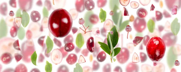 Αφηρημένο Φόντο Από Κομμάτια Φρούτων Φέτες Και Φύλλα Cranberry Που — Φωτογραφία Αρχείου