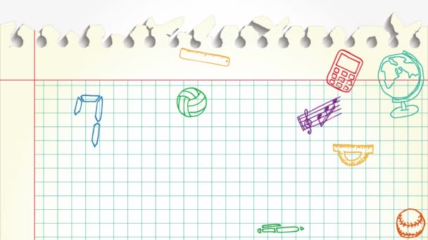 Čtvercový Papír Ručně Psanými Barevnými Školními Znaky Symboly Vzorcem Postupně — Stock video