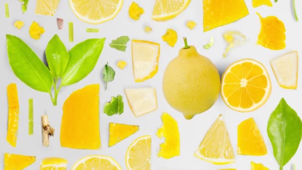 Morceaux Tranches Feuilles Citron Étant Déplacés Vers Haut Isolés Sur — Video
