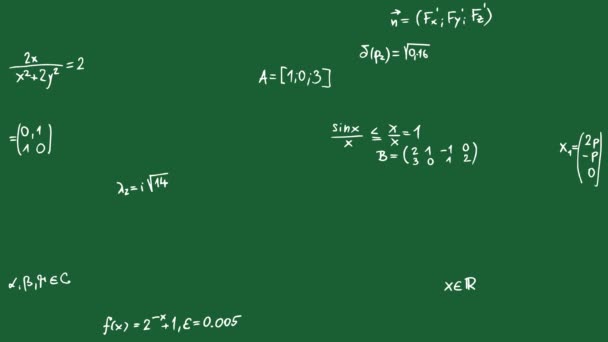 Schoolbord Met Krijt Geschreven Wiskundige Formule Vergelijking Grafiek Hoge Kwaliteit — Stockvideo