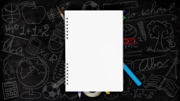 Colorful School Supplies Being Moved Blank Notepad School Education Concept — Stock Video