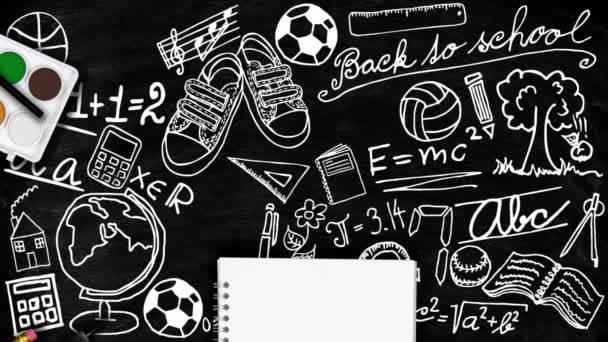 Quadro Negro Com Sinais Escolares Escritos Mão Símbolos Fórmula Sendo — Vídeo de Stock