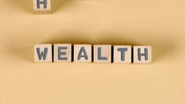 Wooden Blocks Wealth Sign Being Swapped Health Concept Investment Insurance — Stock Video