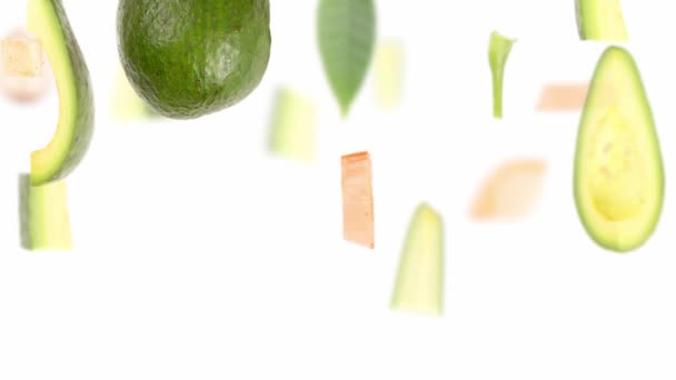 Avocado Stukjes Fruit Plakjes Blaadjes Die Wit Worden Verplaatst Naadloos — Stockvideo