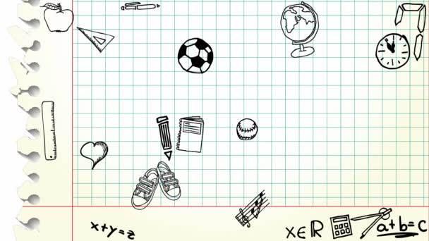 Čtvercový Papír Ručně Psanými Školními Značkami Symboly Vzorcem Postupně Objevovaly — Stock video
