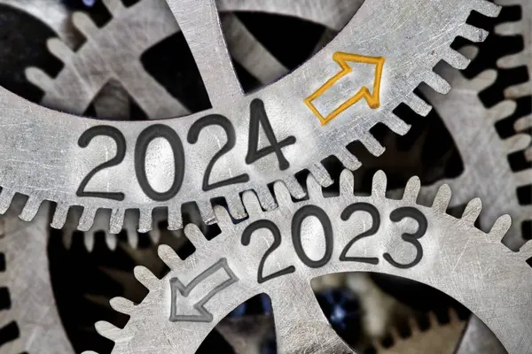 Foto Mecanismo Roda Dentária Com Números 2024 2023 Setas Impressas Fotografia De Stock