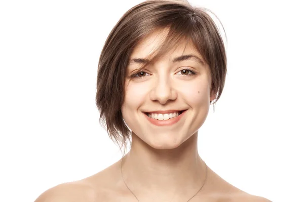 Hermosa Chica Retrato Moda Sonriendo Mirando Cámara — Foto de Stock