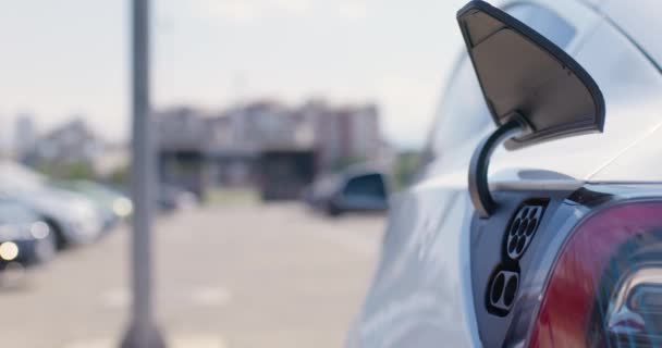 Laki Laki Tangan Mencolokkan Kabel Daya Dalam Pengisian Soket Mobil — Stok Video