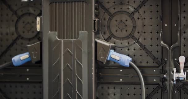 Abstraktní Zadní Panel Led Obrazovek Konektory Panning Closeup Shot — Stock video