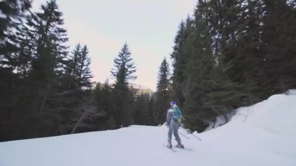 Amatéři Lyžují Svazích Francouzských Alpách Začátečnice Obloze — Stock video