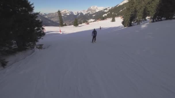 Professionell Avancerad Skidåkning Backar Schweiziska Alperna — Stockvideo