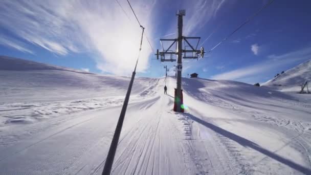 Riding Ski Lift Next Piste Swiss Alps — Stock Video