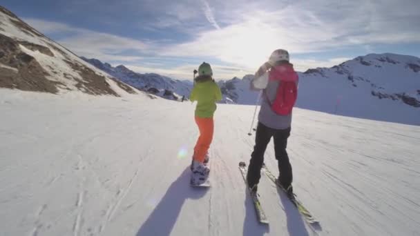 Girls Skis Snowboard — Stock Video