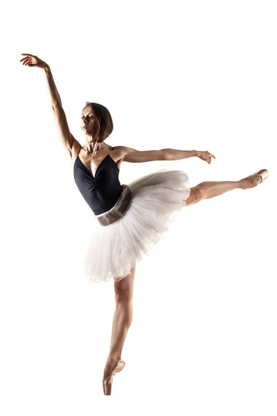 Dançarina Ballet Feminina Usar Tutu Prima Bailarina Posando Fundo Branco — Fotografia de Stock