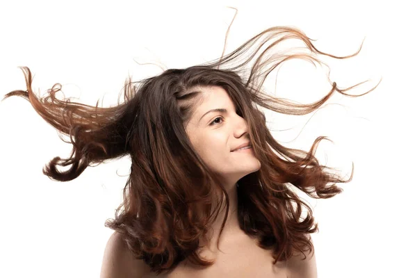 Portrét Krásné Dívky Vlající Vlasy — Stock fotografie