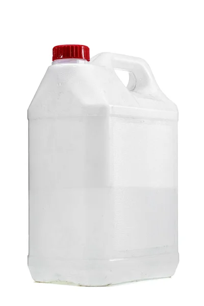 Δοχείο Πλαστικό Λευκό Λαβή Για Νερό Άλλα Υγρά Κόκκινο Καπάκι — Φωτογραφία Αρχείου
