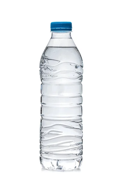 Одна Півлітрова Пластикова Пляшка Води Синьою Кришкою Ізольована Білому Фоні — стокове фото