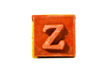 Z harfi. Tahta saplı lastik damga. Tüm alfabe kullanılabilir.