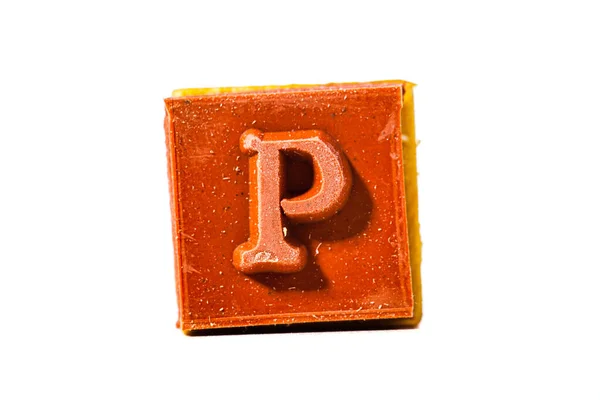字母P 橡皮图章与木制手柄 完整字母表可用 — 图库照片