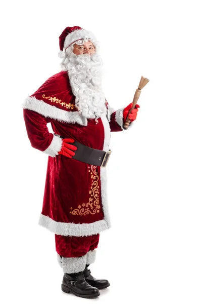 Santa Claus Med Ringklokke Studie Portræt Hvid Baggrund - Stock-foto