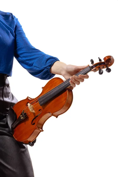 Abstract Elegant Girl Holding Violin Female Violinist Isolated White Background — Fotografia de Stock