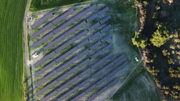 農業分野のソーラーパネル 空中ドローンビデオ ビューダウン — ストック動画