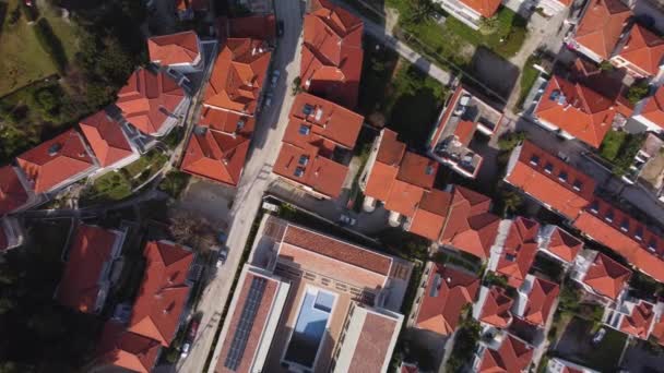 Chalkidiki的警察村 红色瓷砖房屋的空中景观 — 图库视频影像