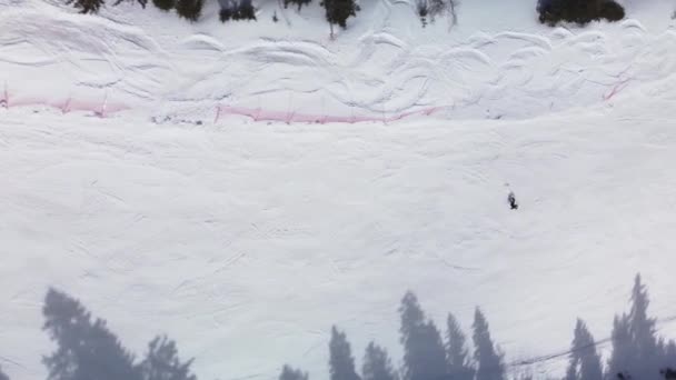 Esqui Avançado Esquiador Encosta Preparado Escultura Profissional Vídeo Aéreo — Vídeo de Stock