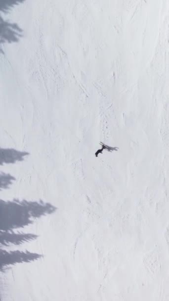 Geavanceerde Skiër Skiën Geprepareerde Piste Professioneel Snijden Verticale Luchtvideo — Stockvideo