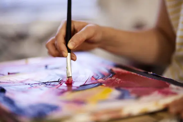 Hand Using Brush Artistic Painting Female Artist Creating Art Royalty Free Stock Images