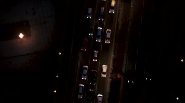 Traffic jam at night. Aerial view from above