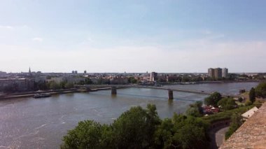 Enjoy the serene beauty of the Danube River in Novi Sad, with vibrant city views, lush greenery, and leisurely activities along the waters edge during a sunny day.