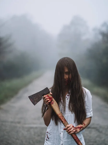 Rapariga Mascarada Halloween Retrato Assustador — Fotografia de Stock