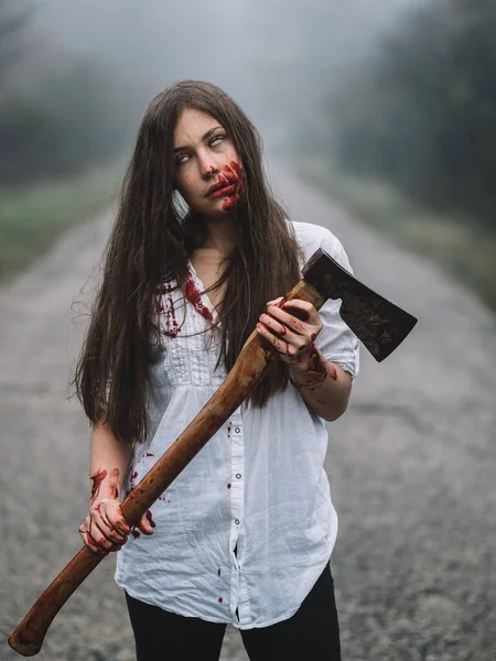 Girl Halloween Costume Scary Portrair — Stock Photo, Image